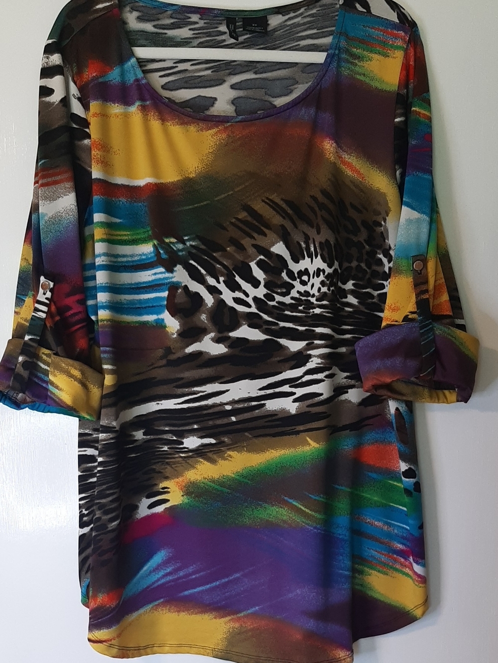 new directions 2 XL Multicolor Animal-Print Scoop Neck Tunic Casual / Office